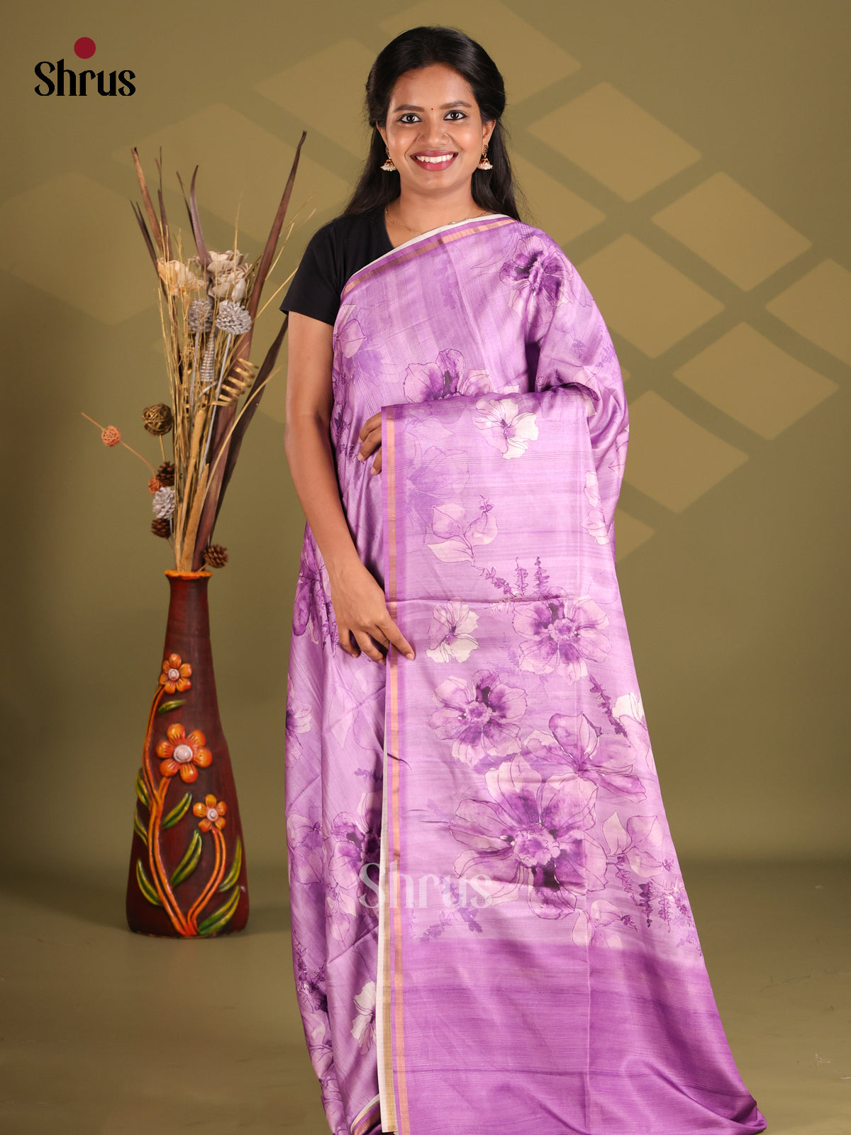 Purple - Champa semitussar Saree - Shop on Shrus.com