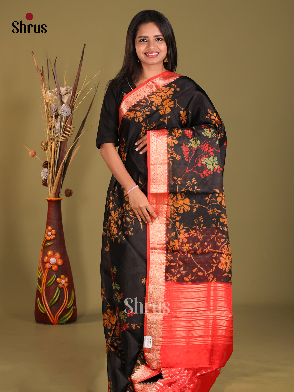 Black & Red - Semi Organza Saree