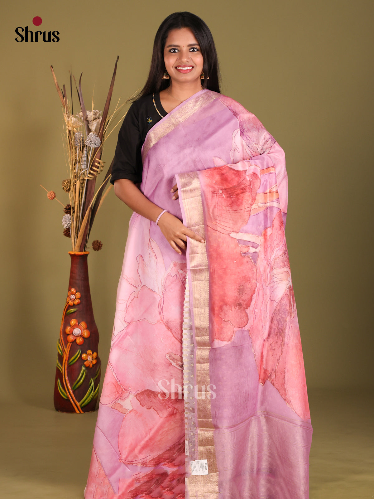 Lavender - Semi Organza Saree - Shop on Shrus.com