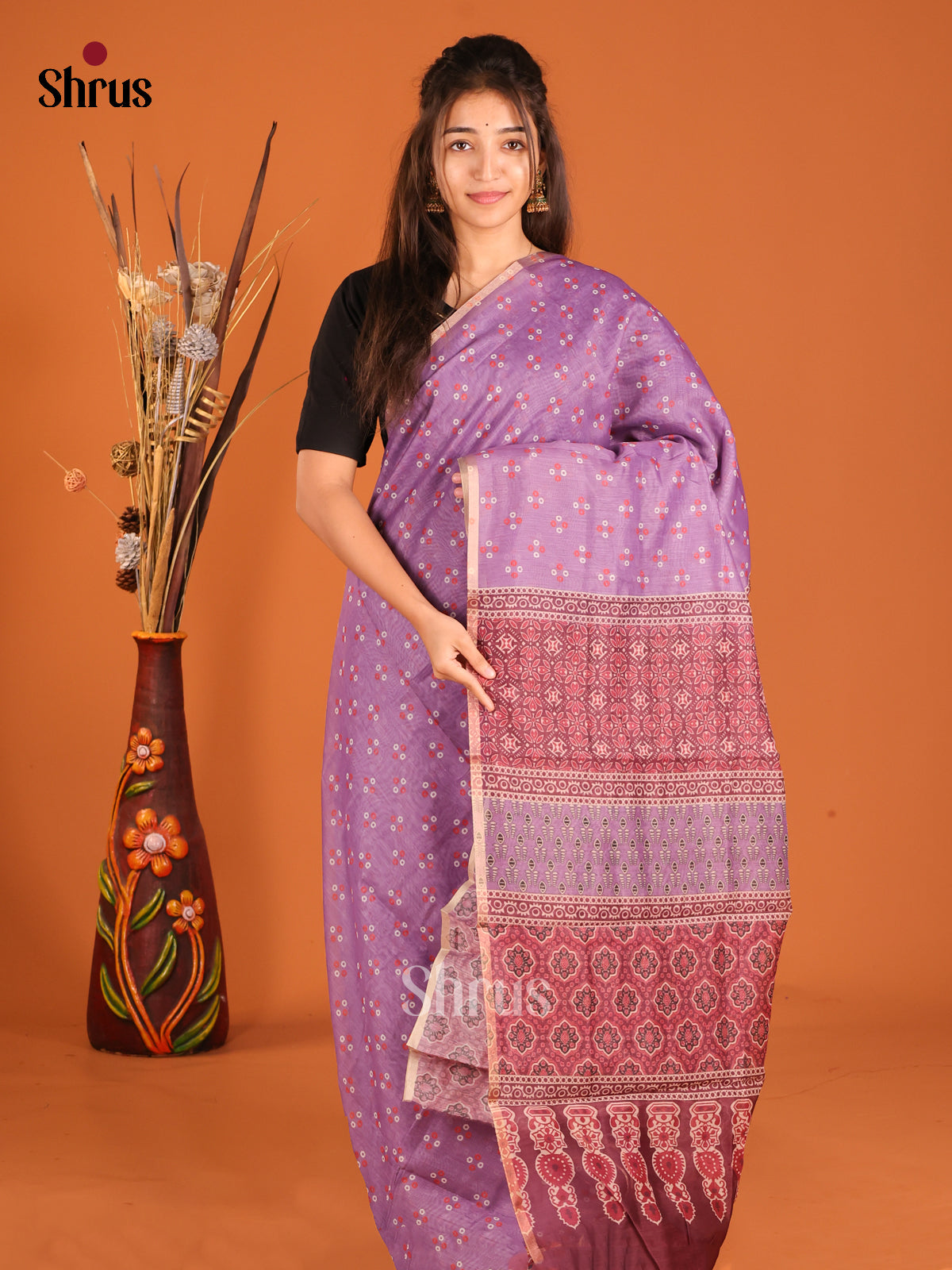 Purple & Maroon - Semi Chanderi Saree