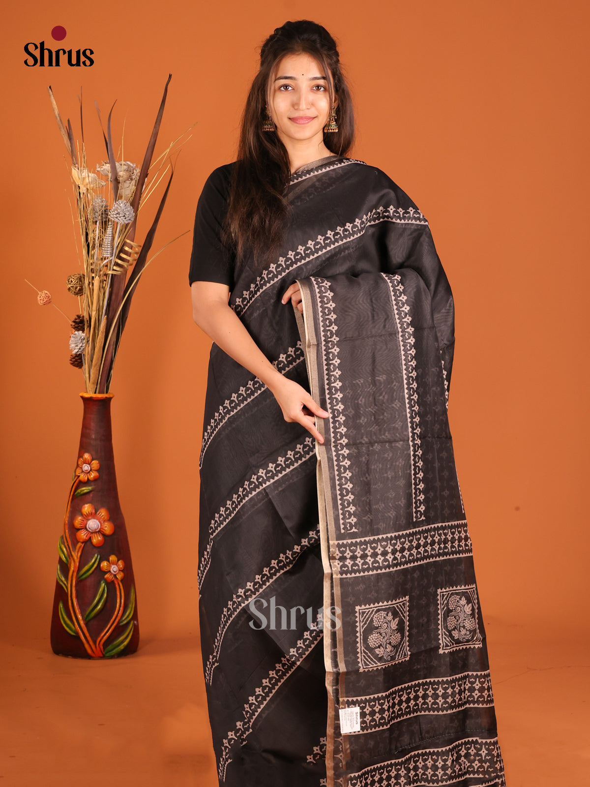 Black - Semi Chanderi Saree