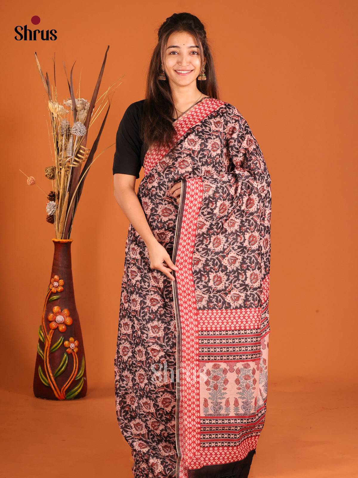 Black & Red - Semi Chanderi Saree