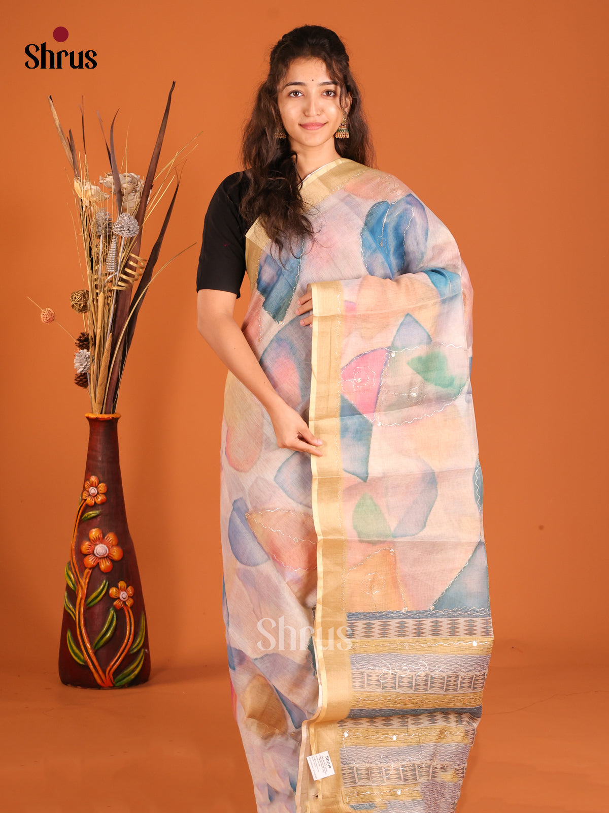 Lavender & Blue - Semi Chanderi Saree