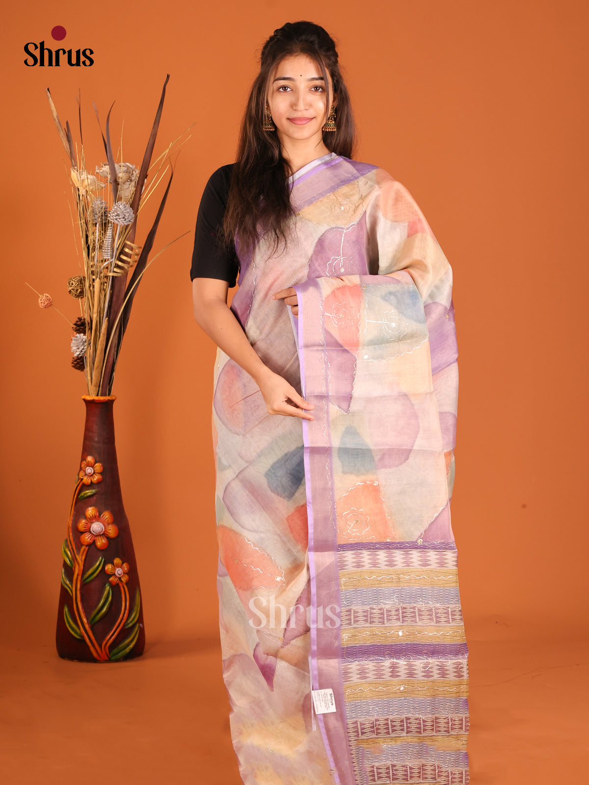 Lavender & Grey- Semi Chanderi Saree