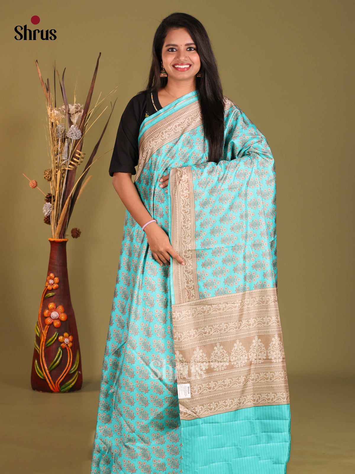 Pastel Blue  - Semi Tussar Saree - Shop on Shrus.com