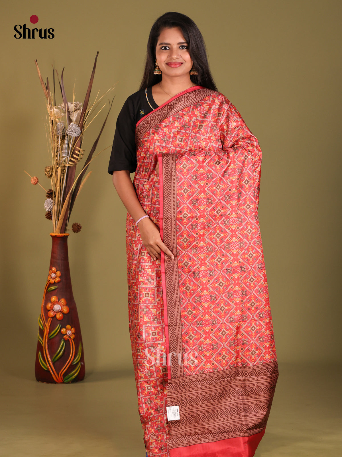 Red - Semi Tussar Saree - Shop on Shrus.com