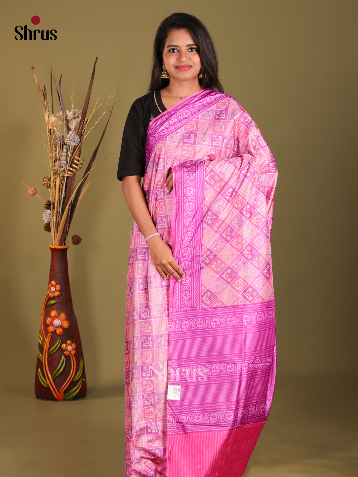 Pink & Purple- Semi Tussar Saree - Shop on Shrus.com