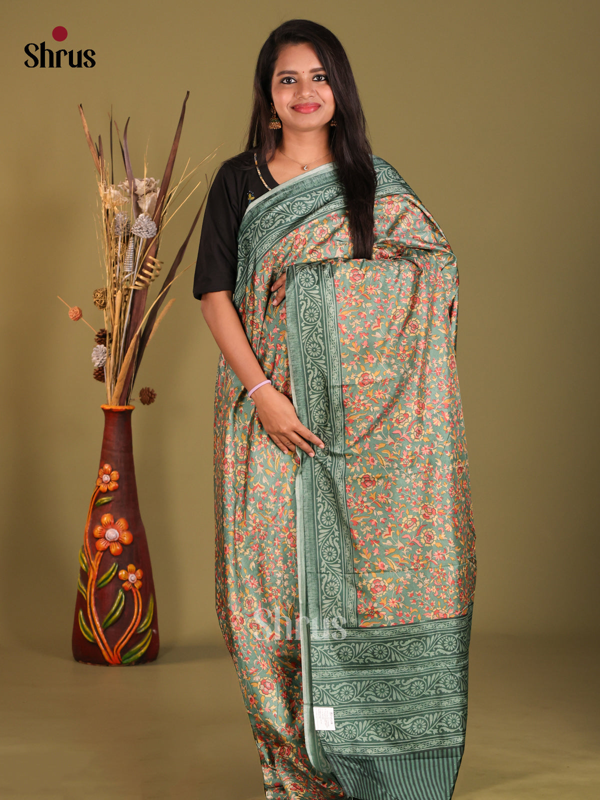 Green - Semi Tussar Saree - Shop on Shrus.com
