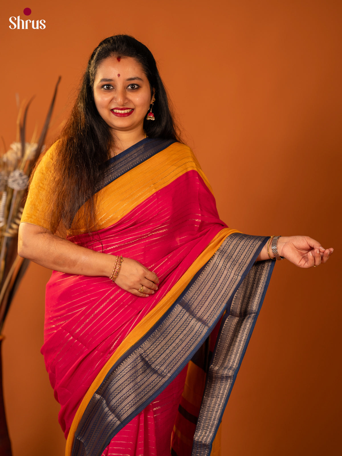 Pink & Blue- Semi Mysore silk saree