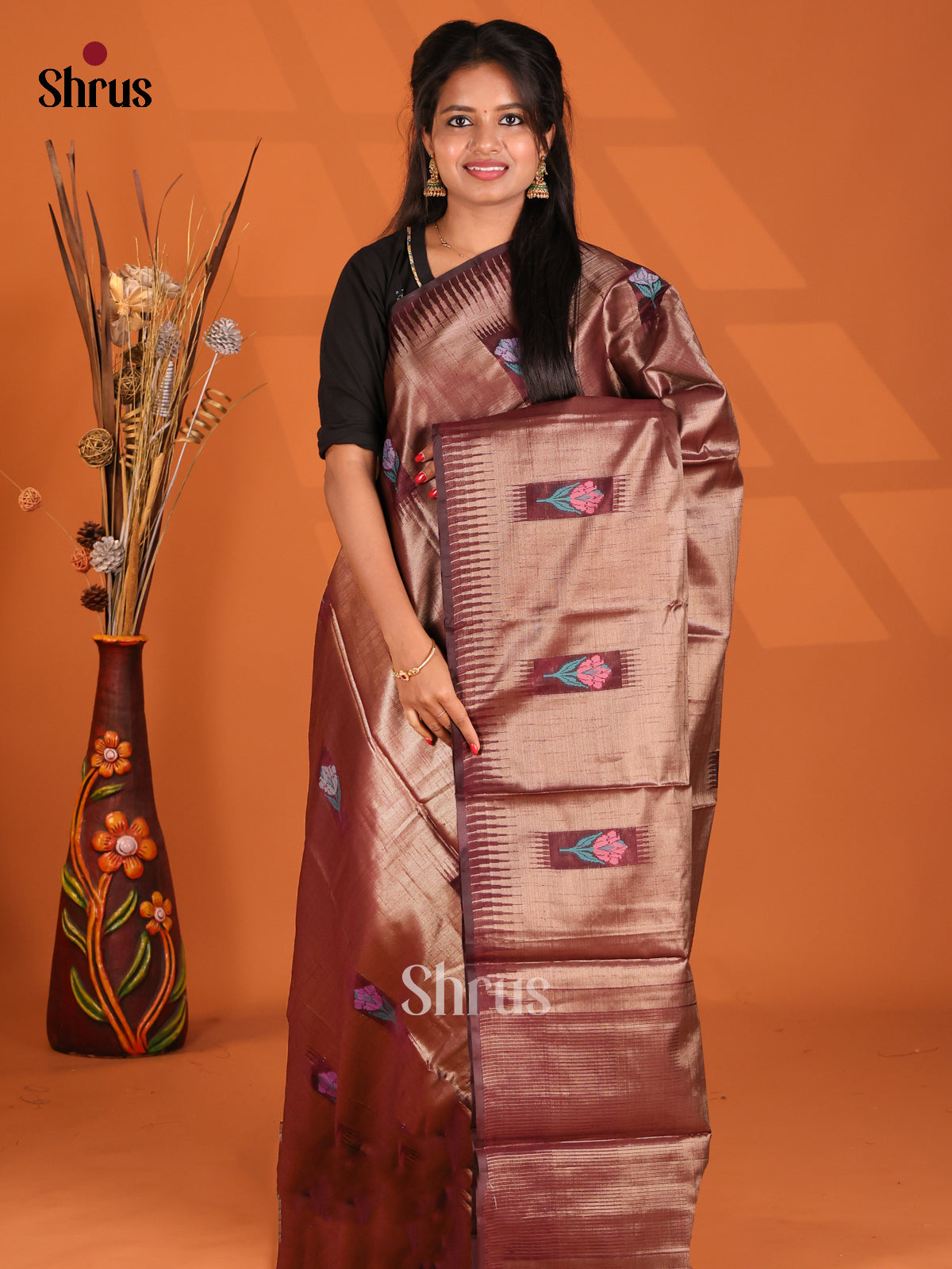 Brown - Semi Jute Saree