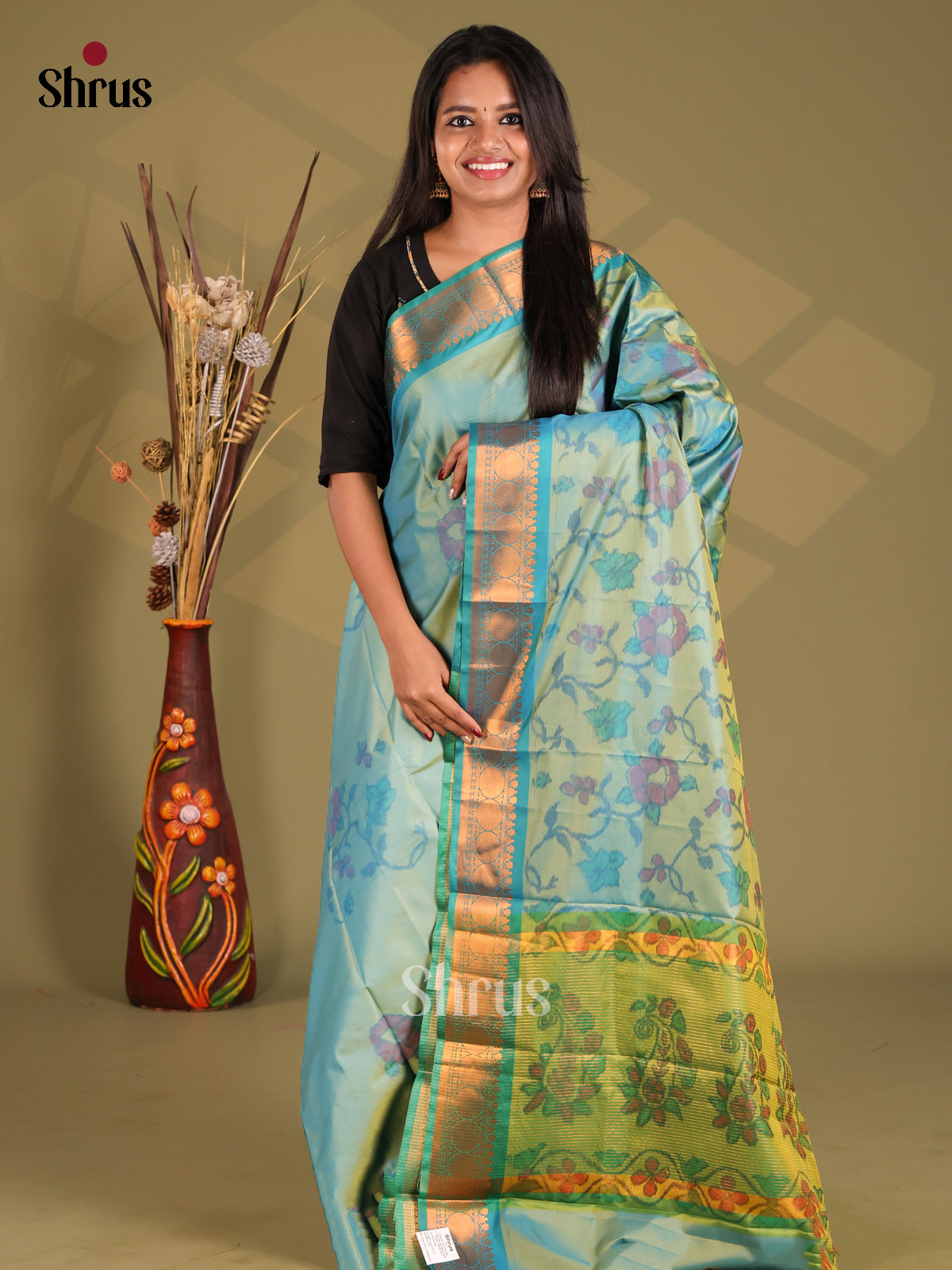 Blue & Green - Semi Pochampally Saree