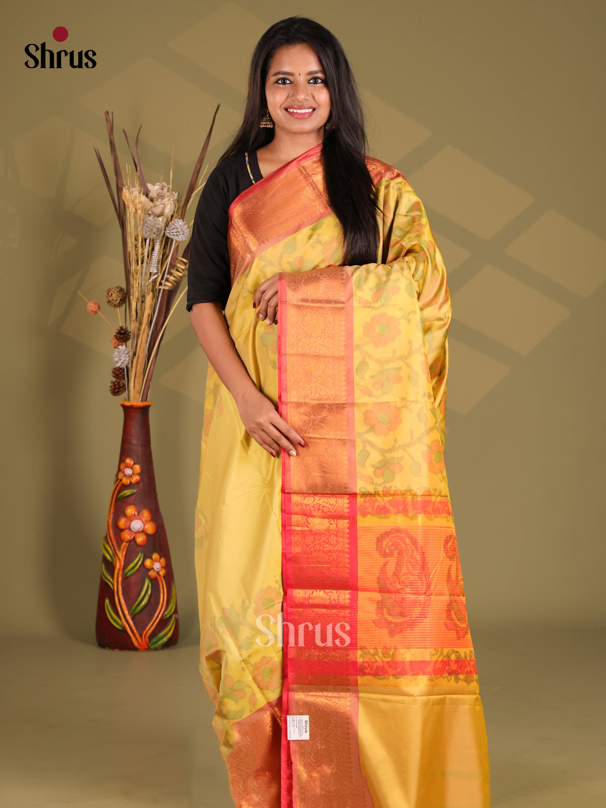 Yellow & Red- Semi Pochampally Saree - Shop on Shrus.com