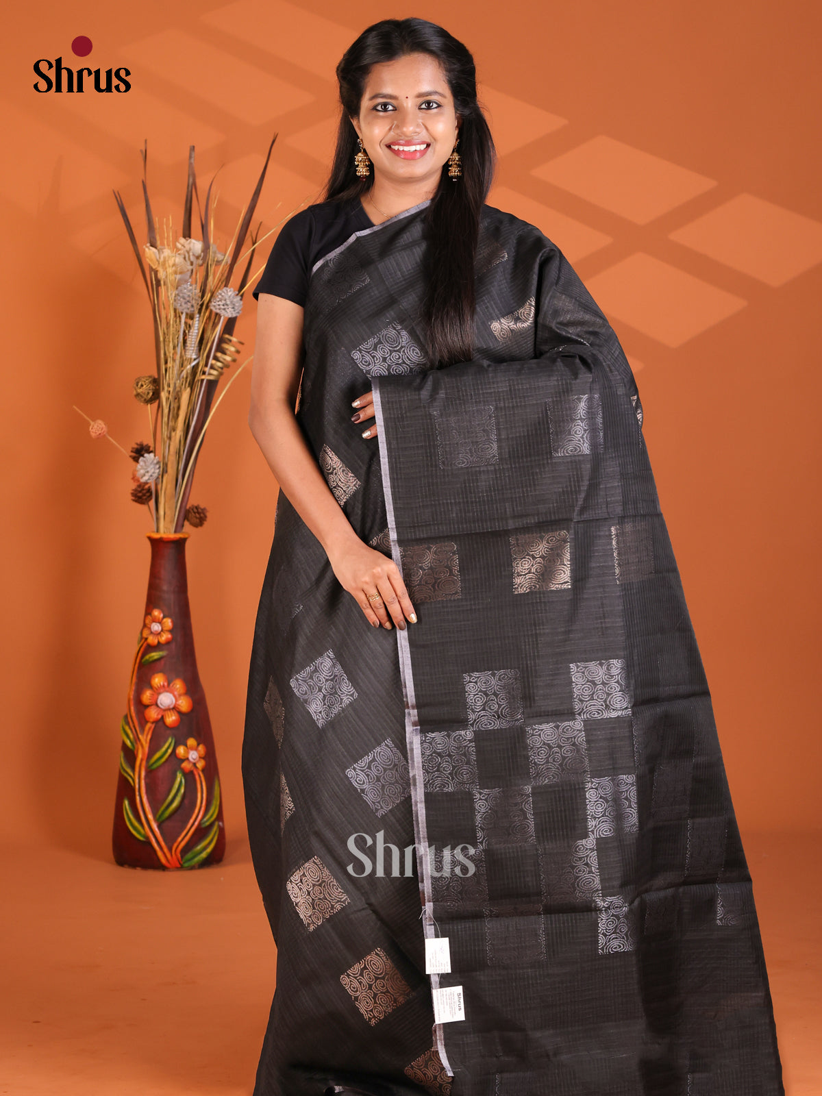 Black - Semi Rawsilk Saree