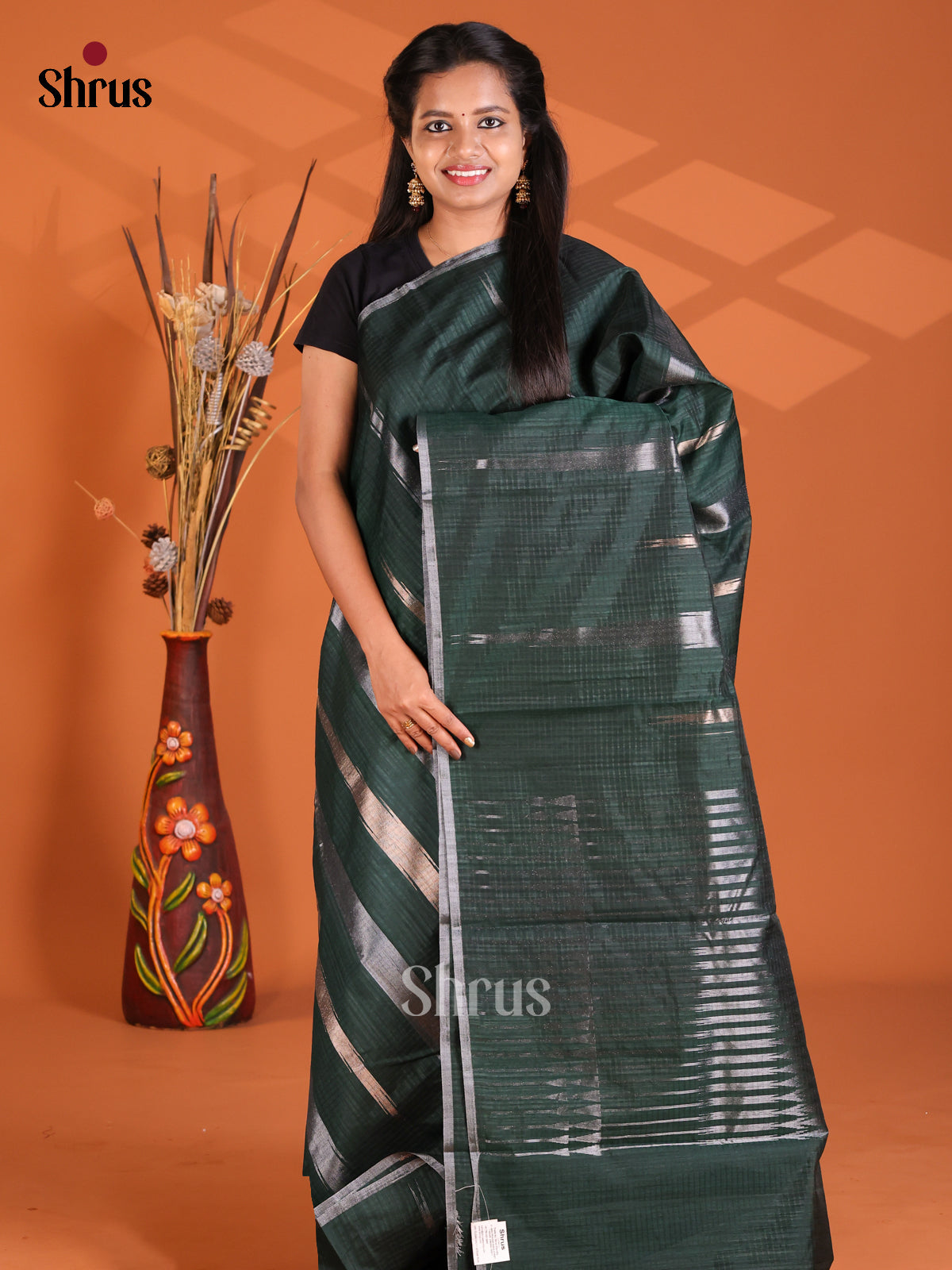 Green - Semi Rawsilk Saree - Shop on Shrus.com