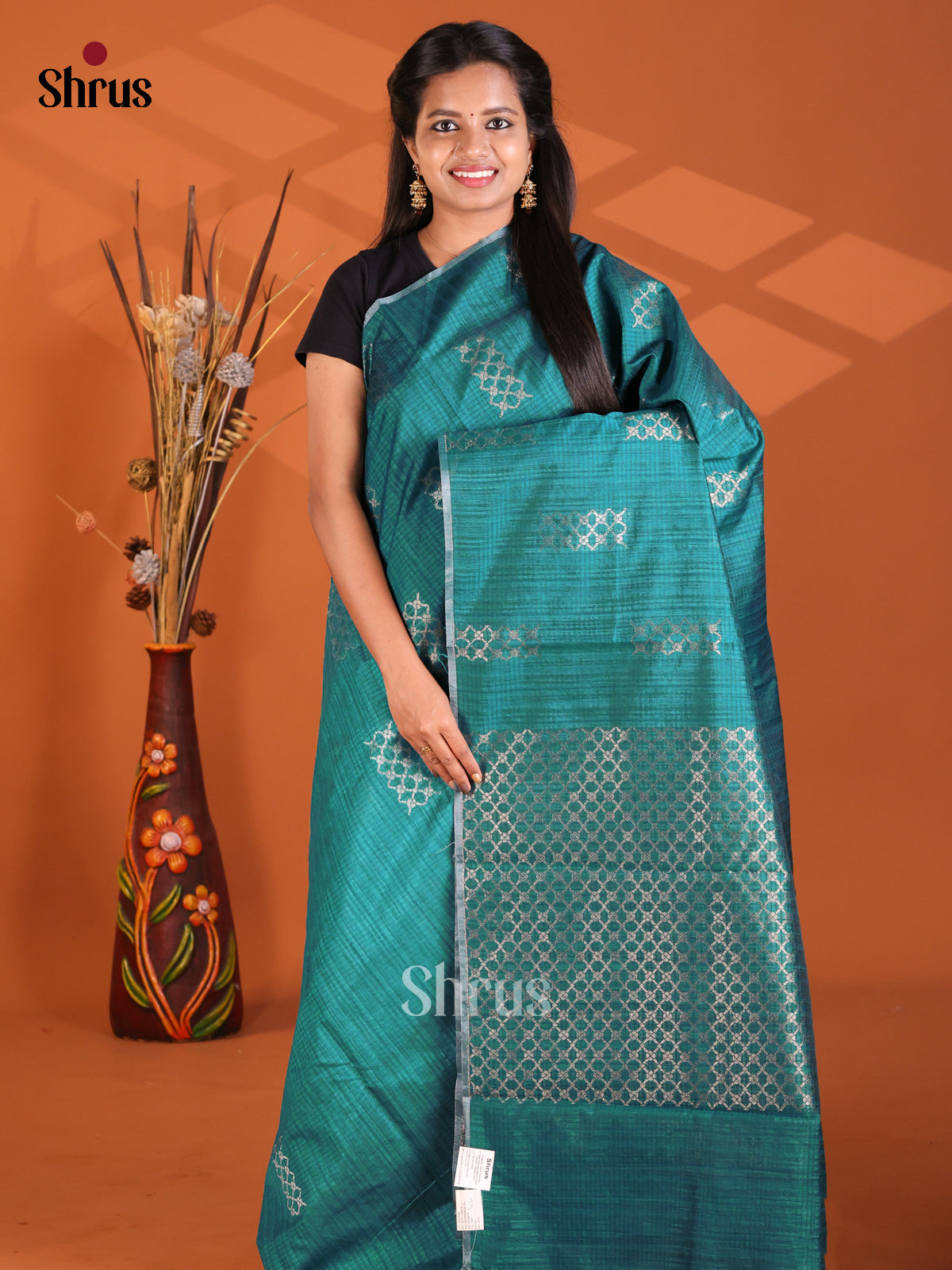 Teal - Semi Rawsilk Saree - Shop on Shrus.com