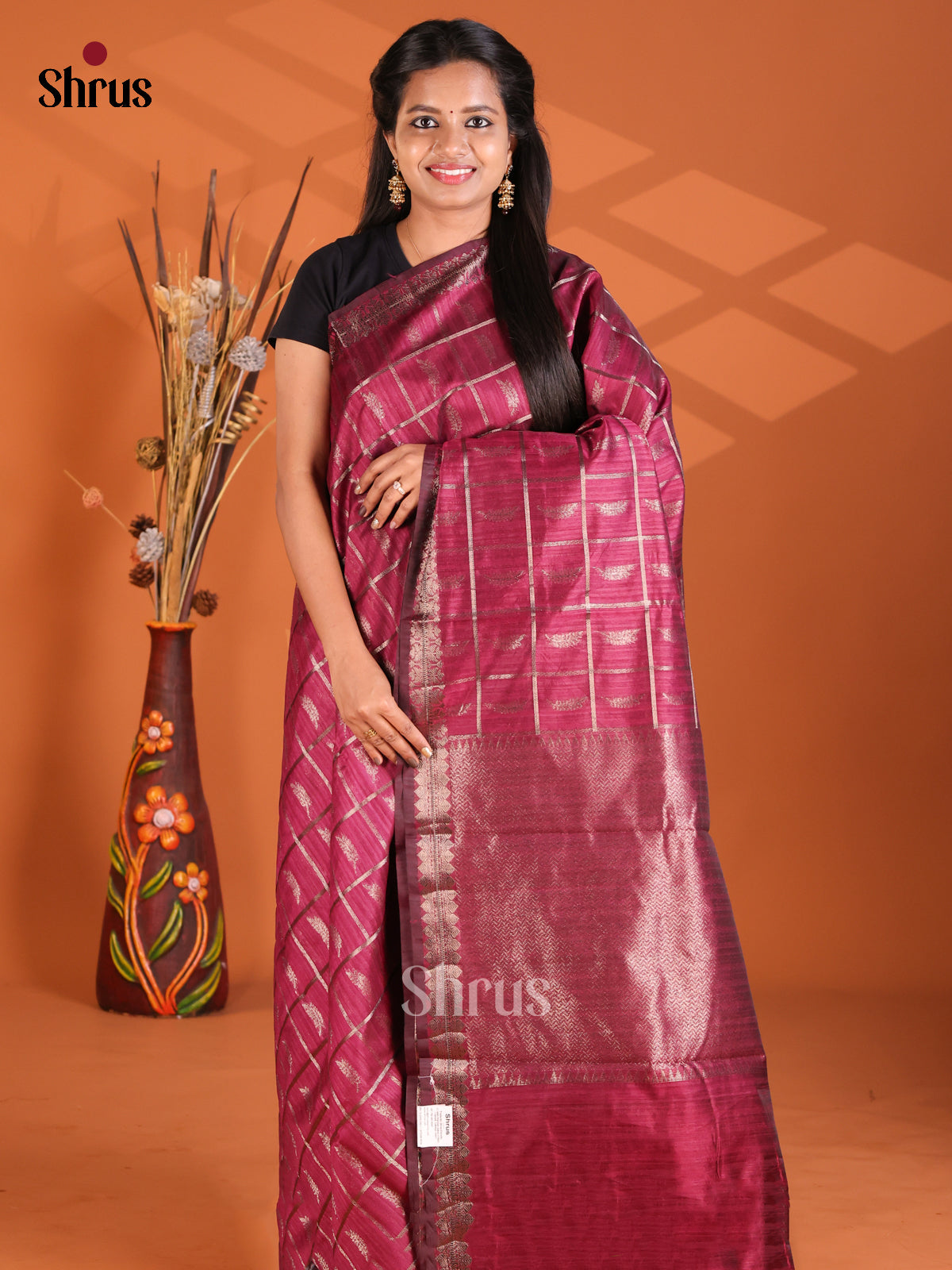 Maroon - Semi Rawsilk Saree - Shop on Shrus.com