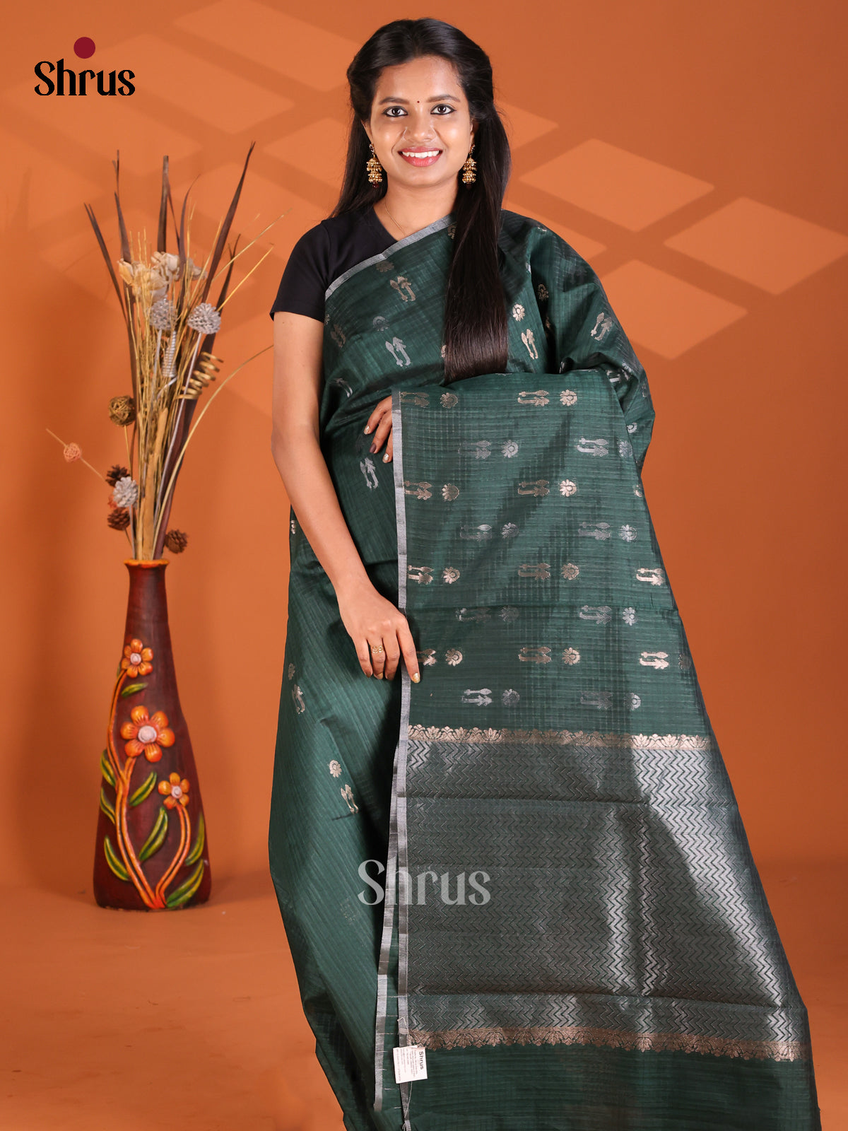 Green - Semi Rawsilk Saree - Shop on Shrus.com