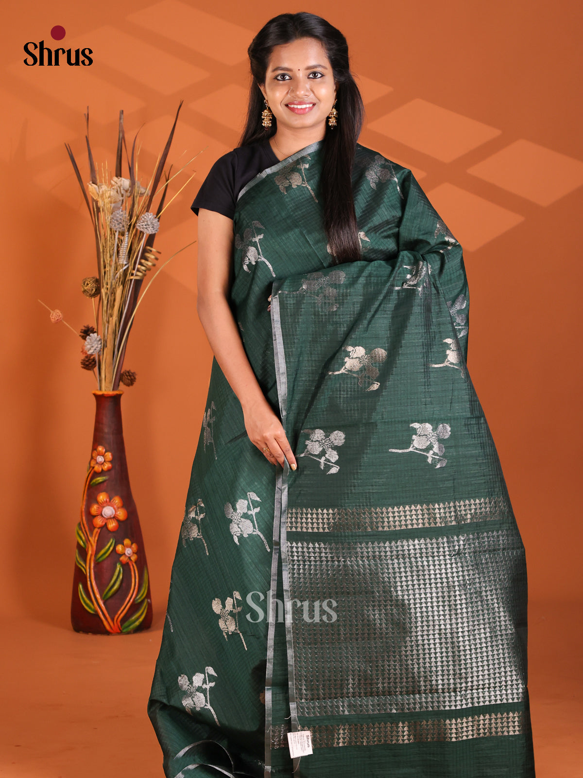 Peacock Green - Semi Rawsilk Saree - Shop on Shrus.com