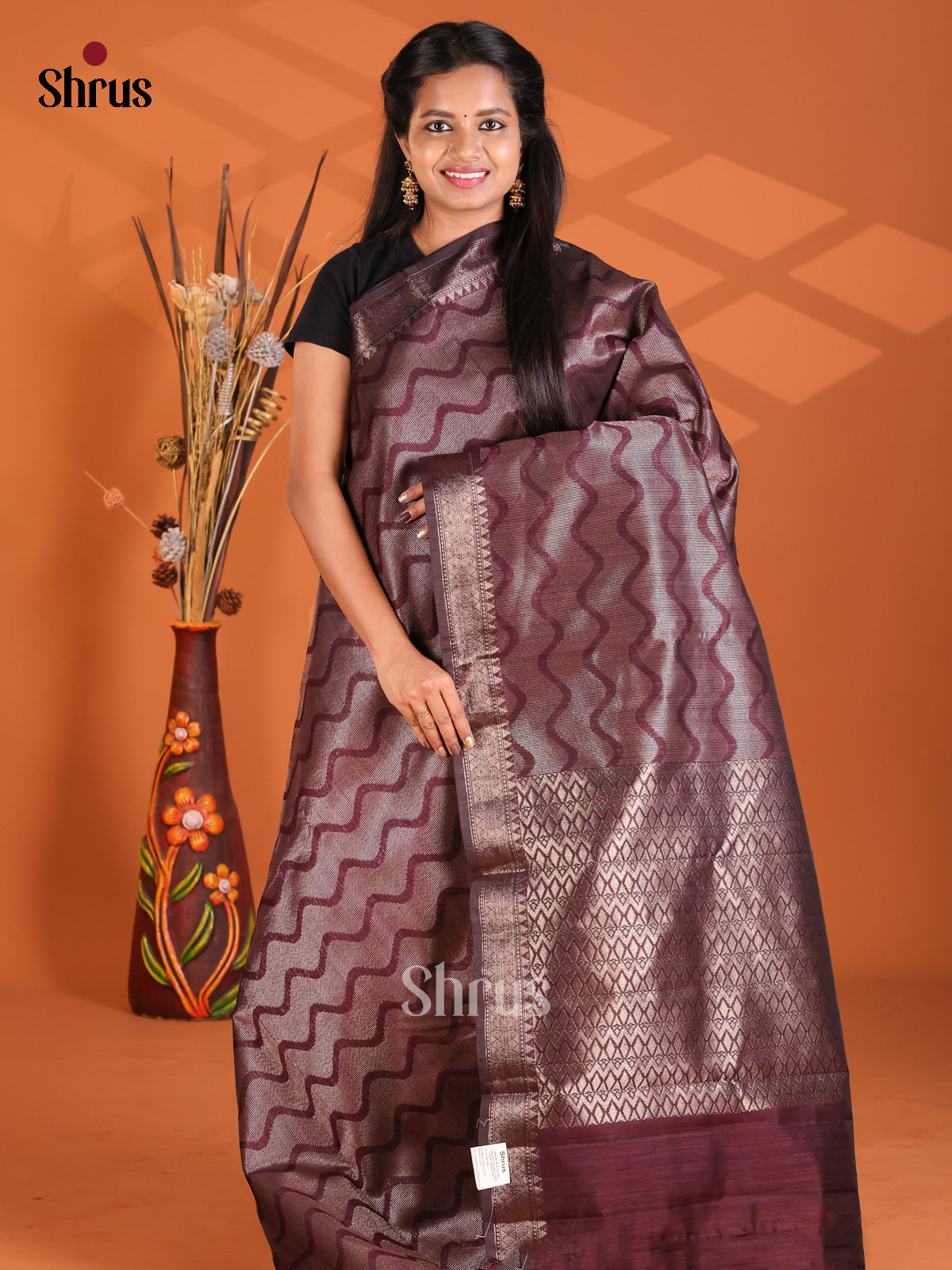 Maroon - Semi Rawsilk Saree - Shop on Shrus.com
