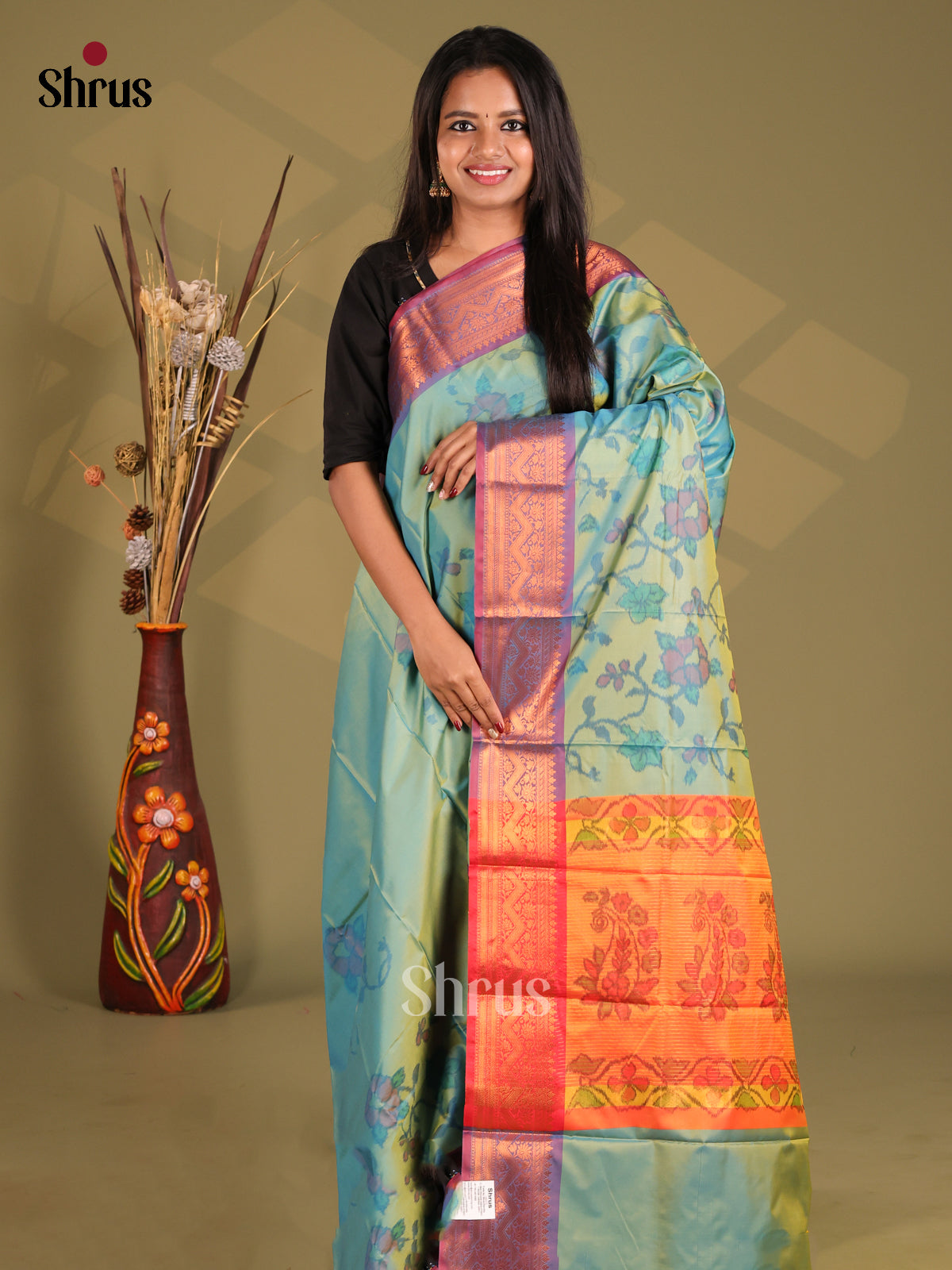 Green & Purple - Semi Pochampally Saree - Shop on Shrus.com