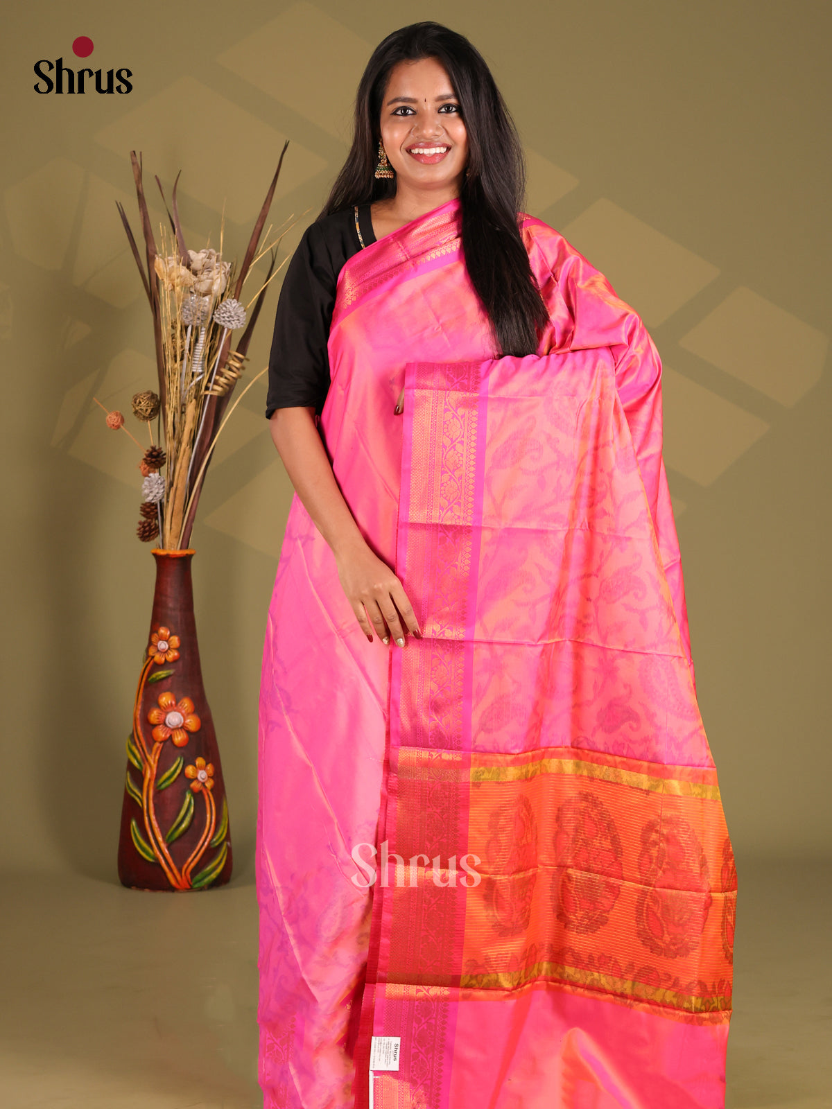 Pink & Orange- Semi Pochampally Saree
