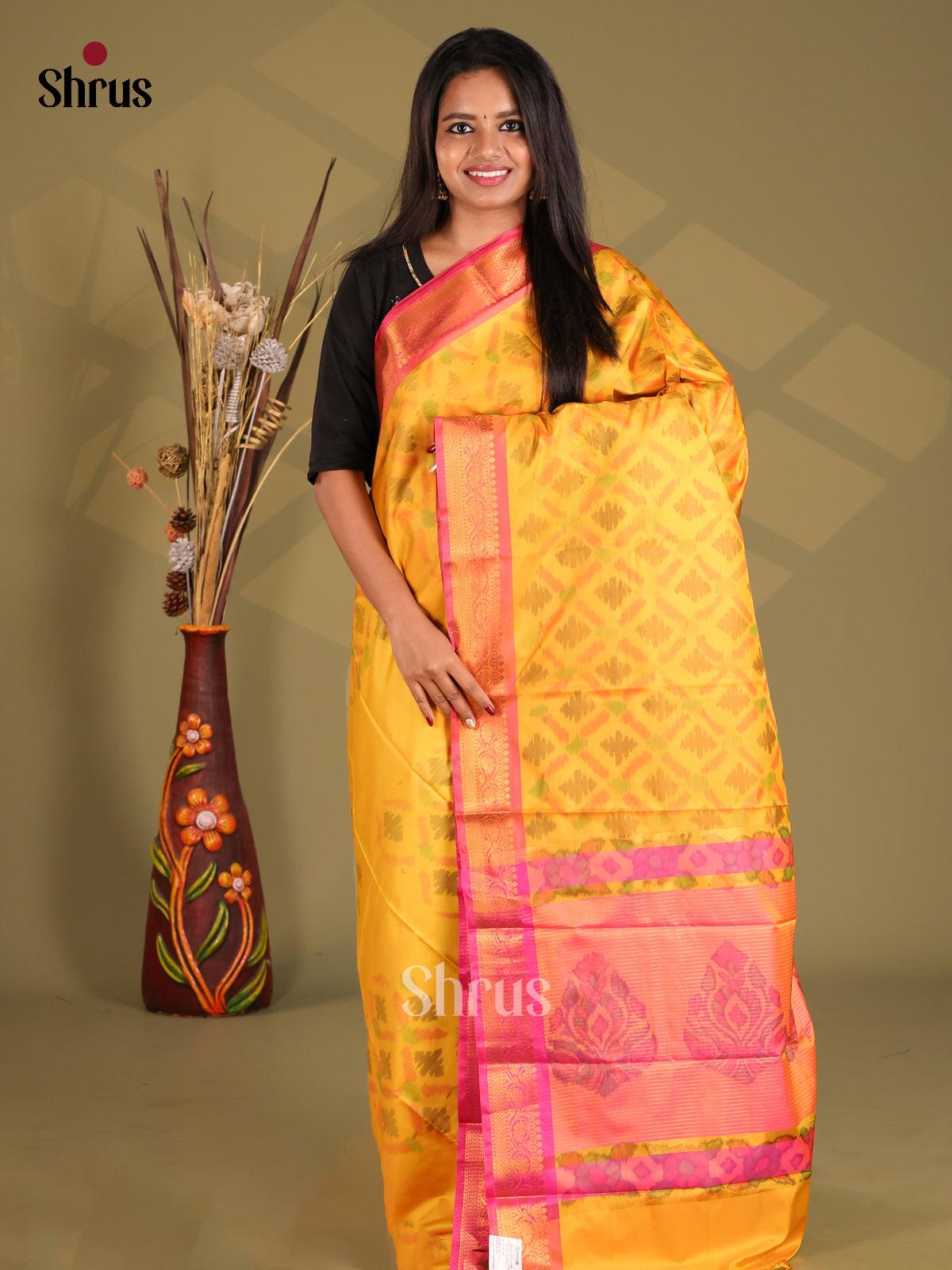 Yellow & Pink - Semi Pochampally Saree