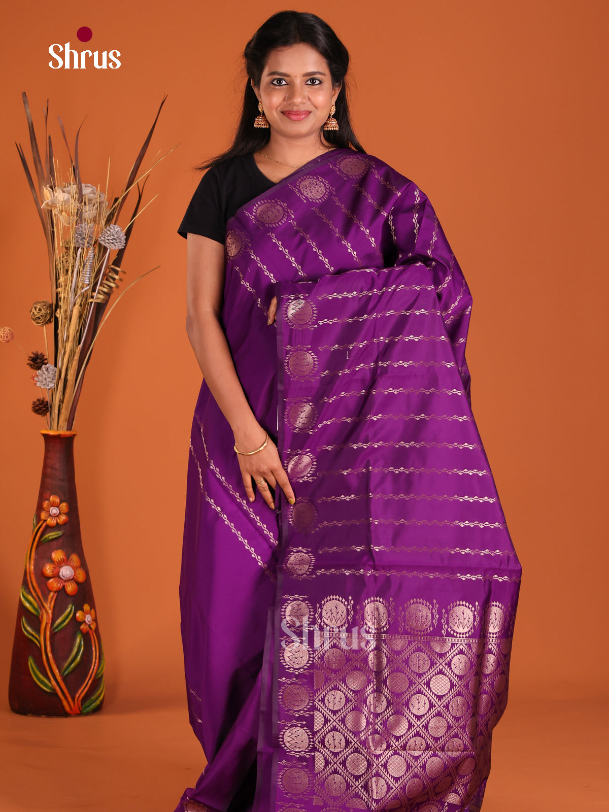 Violet  - Semi Softsilk Saree - Shop on Shrus.com