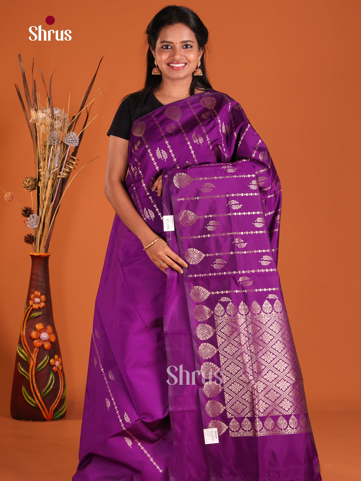 Purple - Semi Softsilk Saree - Shop on Shrus.com