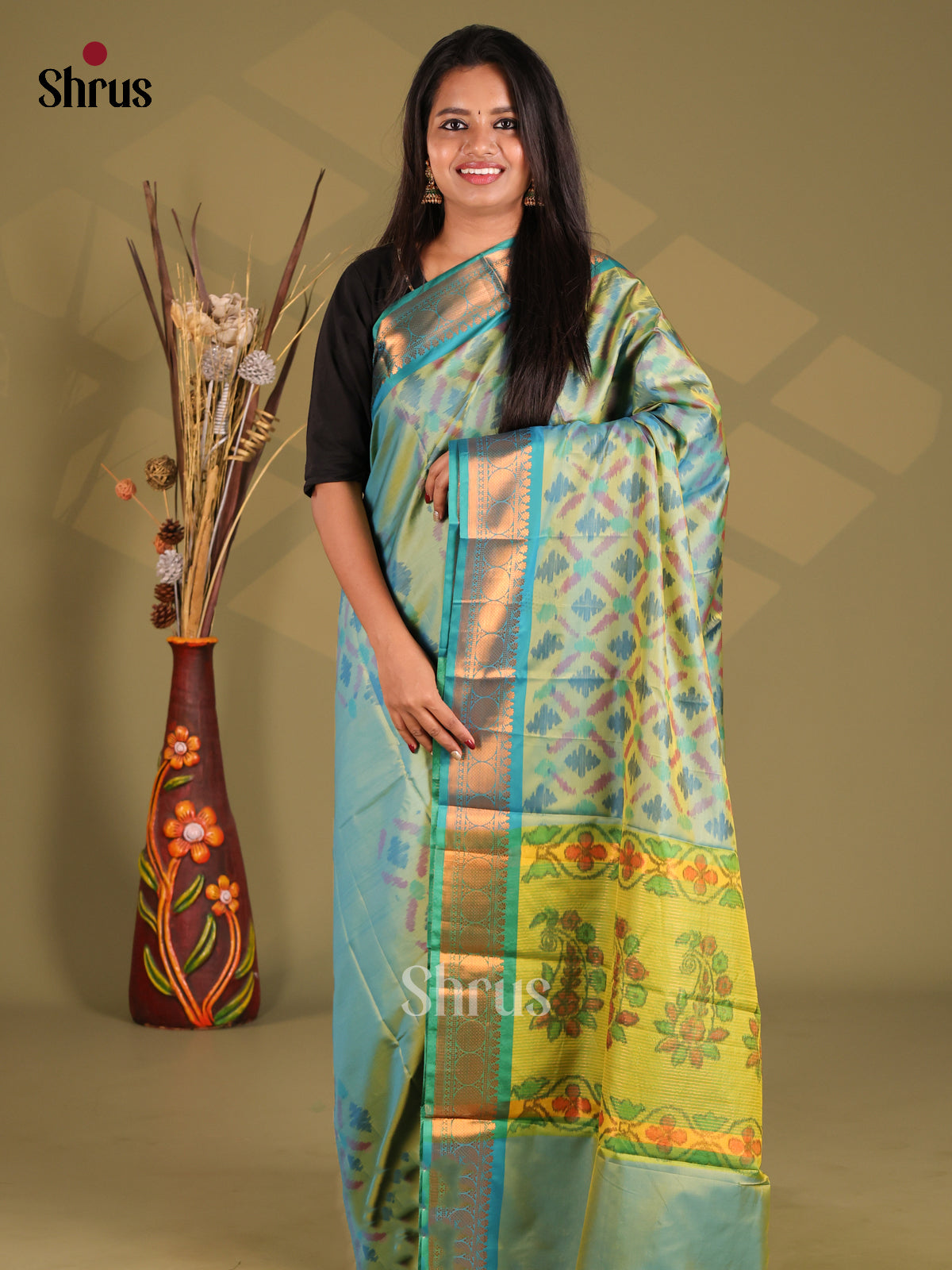 Blue & Green- Semi Pochampally Saree