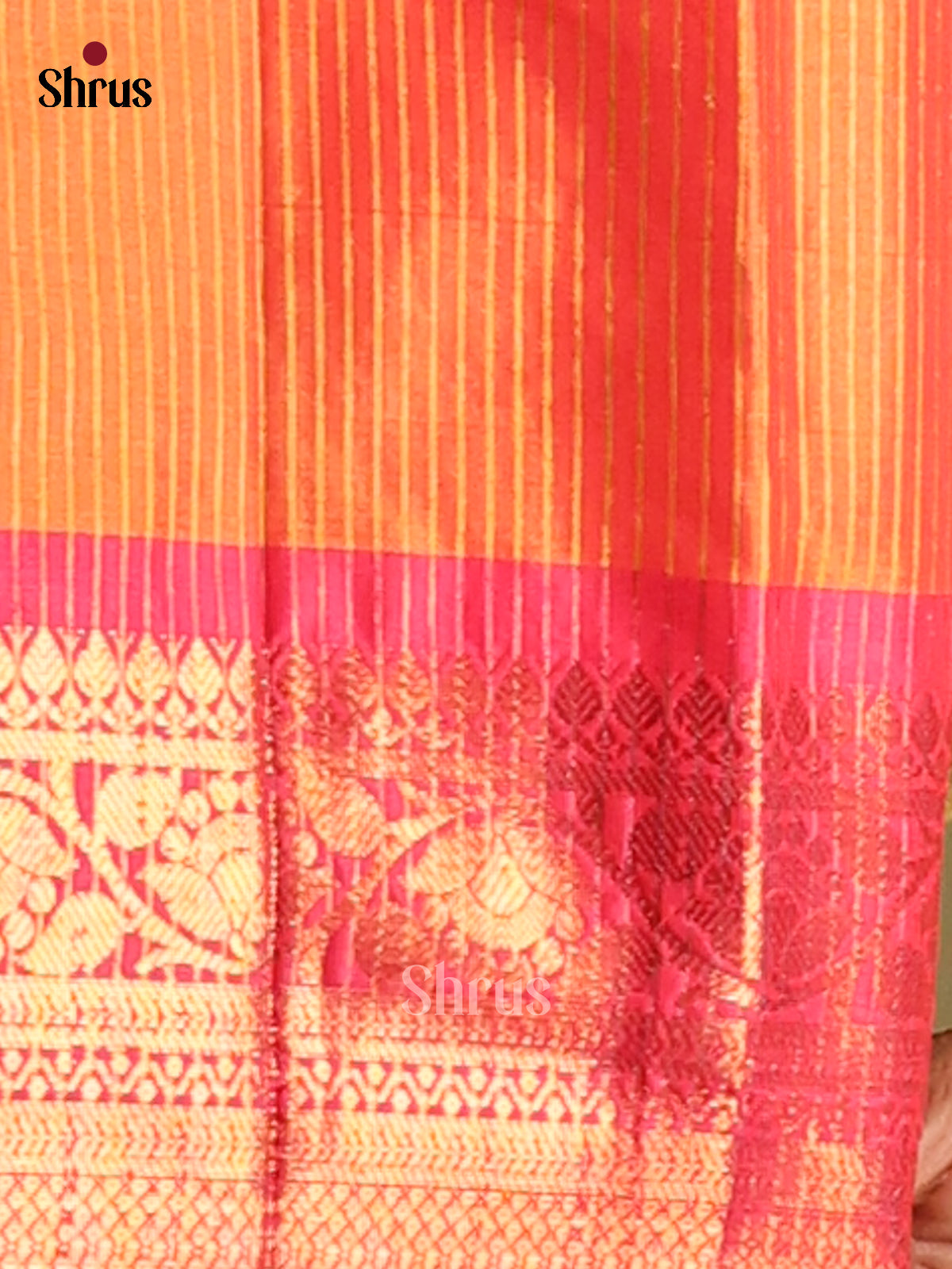 Pink & Orange - Semi Pochampally Saree - Shop on Shrus.com