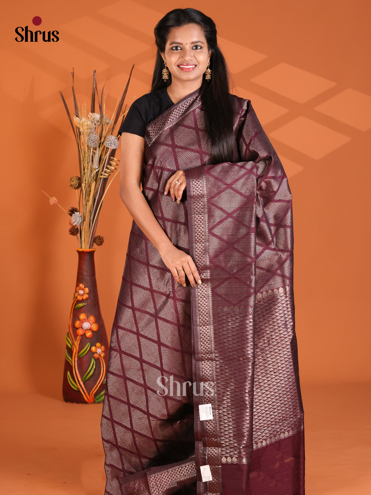 Maroon - Semi Rawsilk Saree