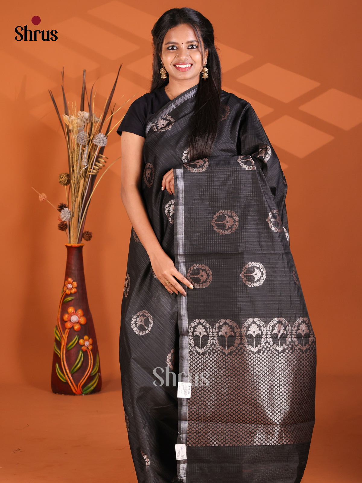 Black - Semi Rawsilk Saree