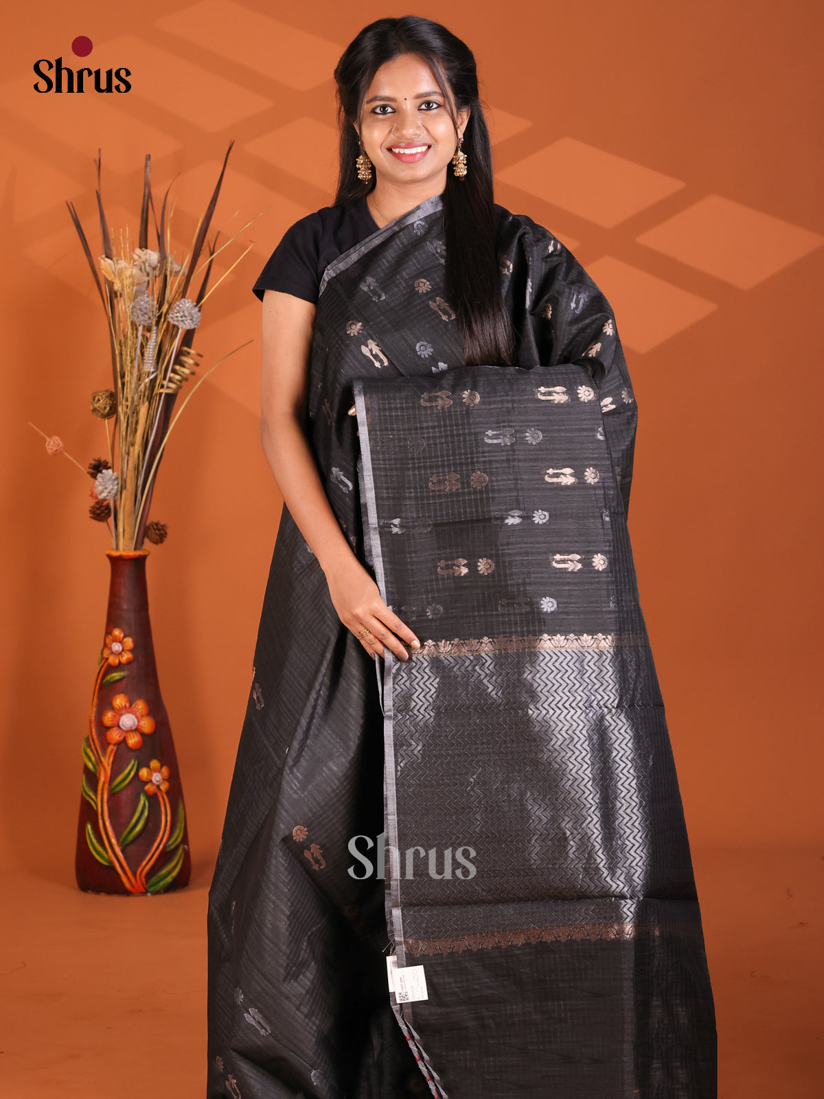 Black - Semi Rawsilk Saree