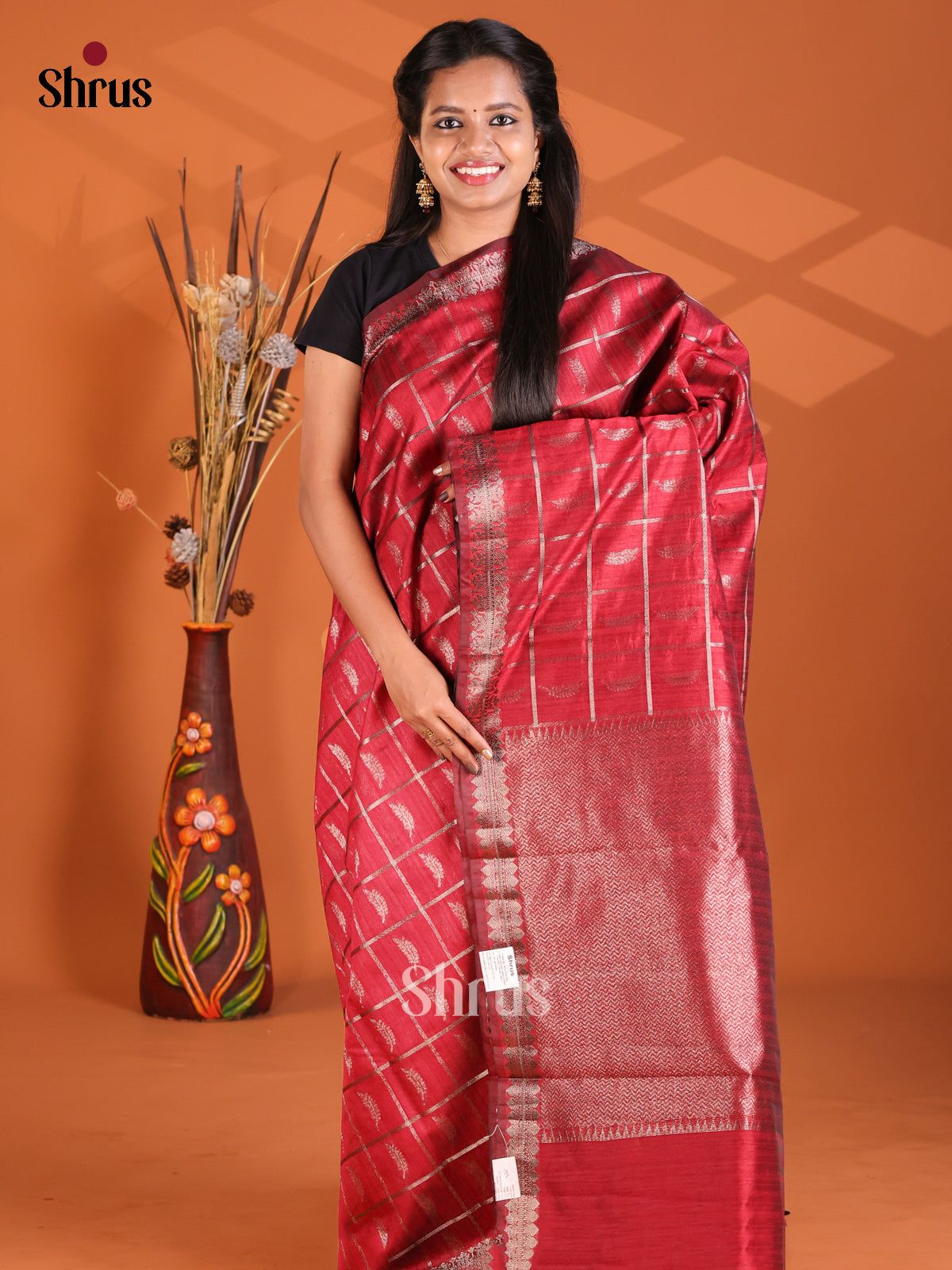 Red - Semi Rawsilk Saree - Shop on Shrus.com
