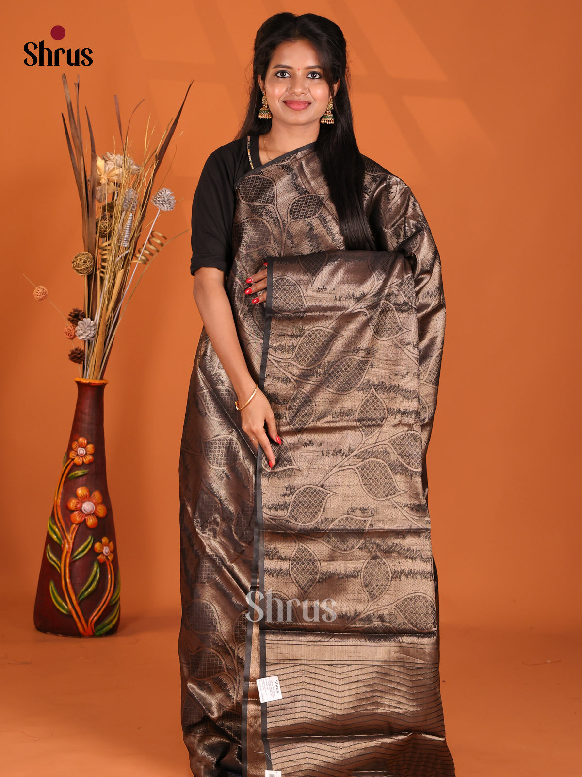 Black - Semi Jute Saree - Shop on Shrus.com