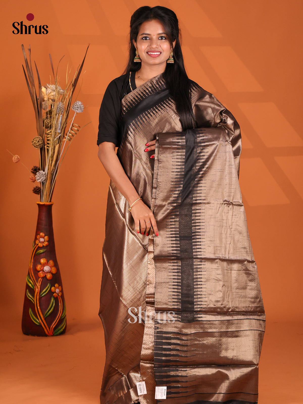 Black - Semi Jute Saree - Shop on Shrus.com
