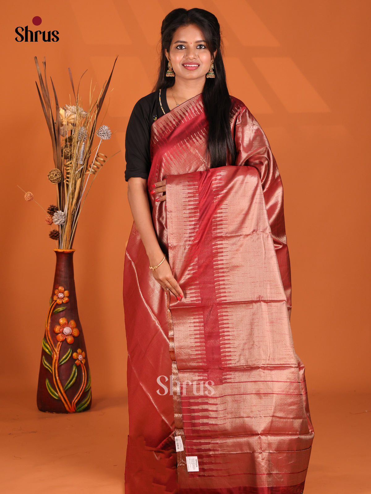 Red - Semi Jute Saree - Shop on Shrus.com