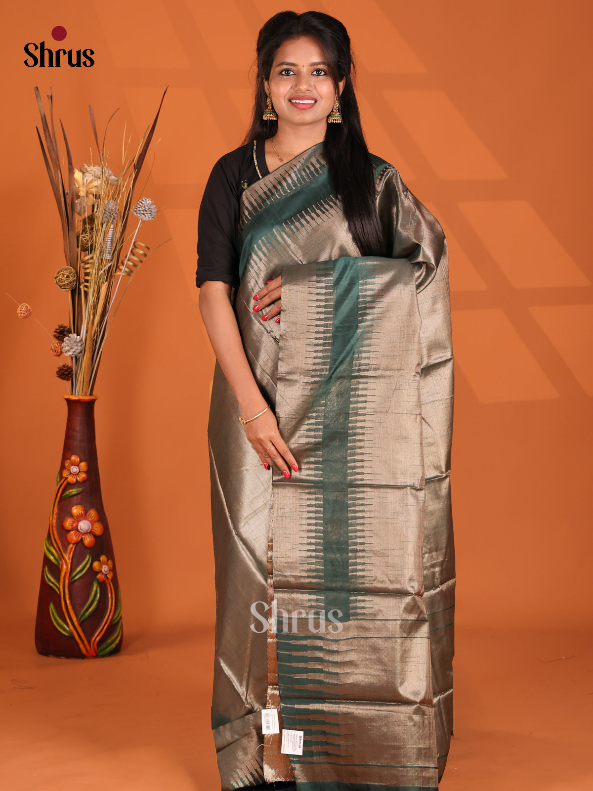 Green - Semi Jute Saree - Shop on Shrus.com