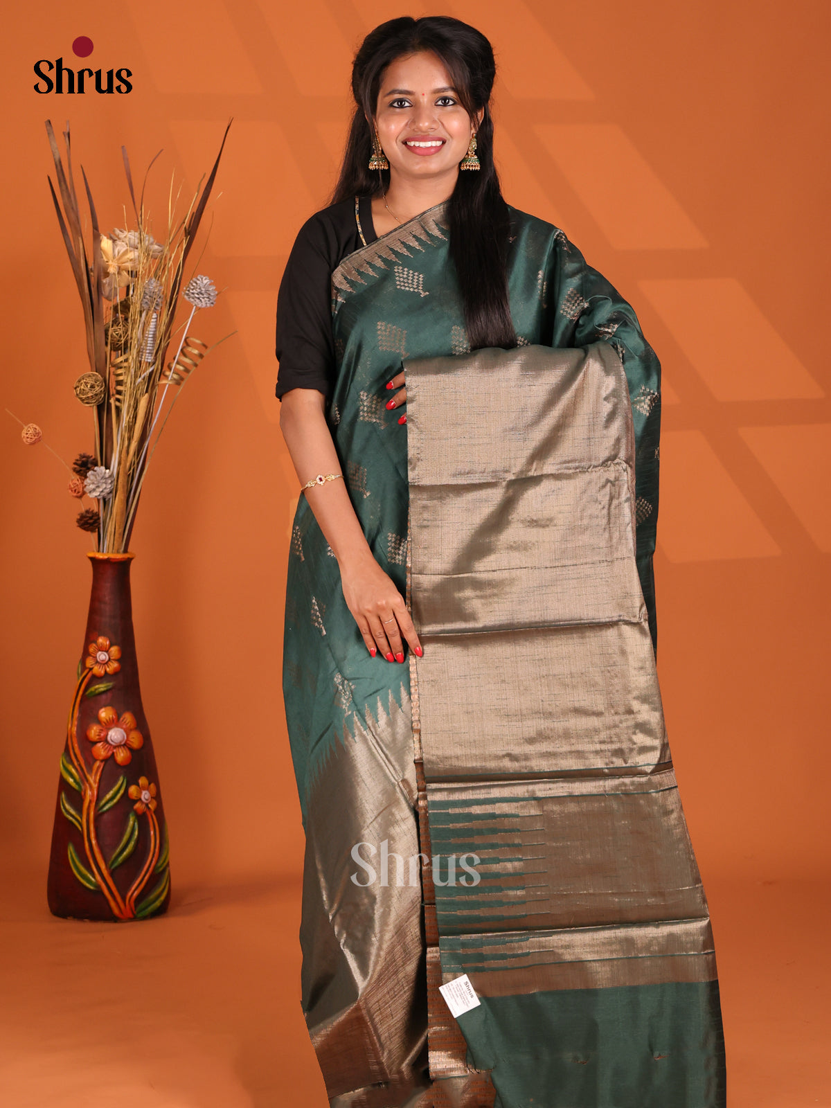 Green- Semi Jute Saree - Shop on Shrus.com