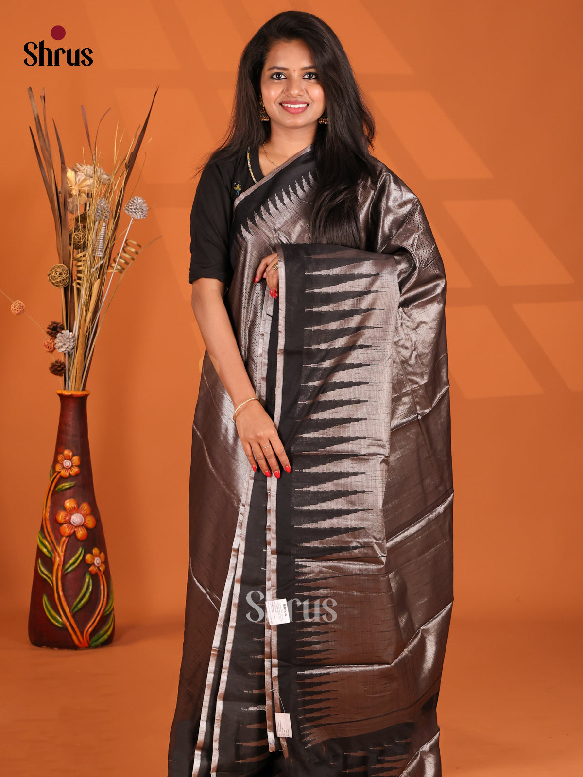 Black - Semi Jute Saree - Shop on Shrus.com