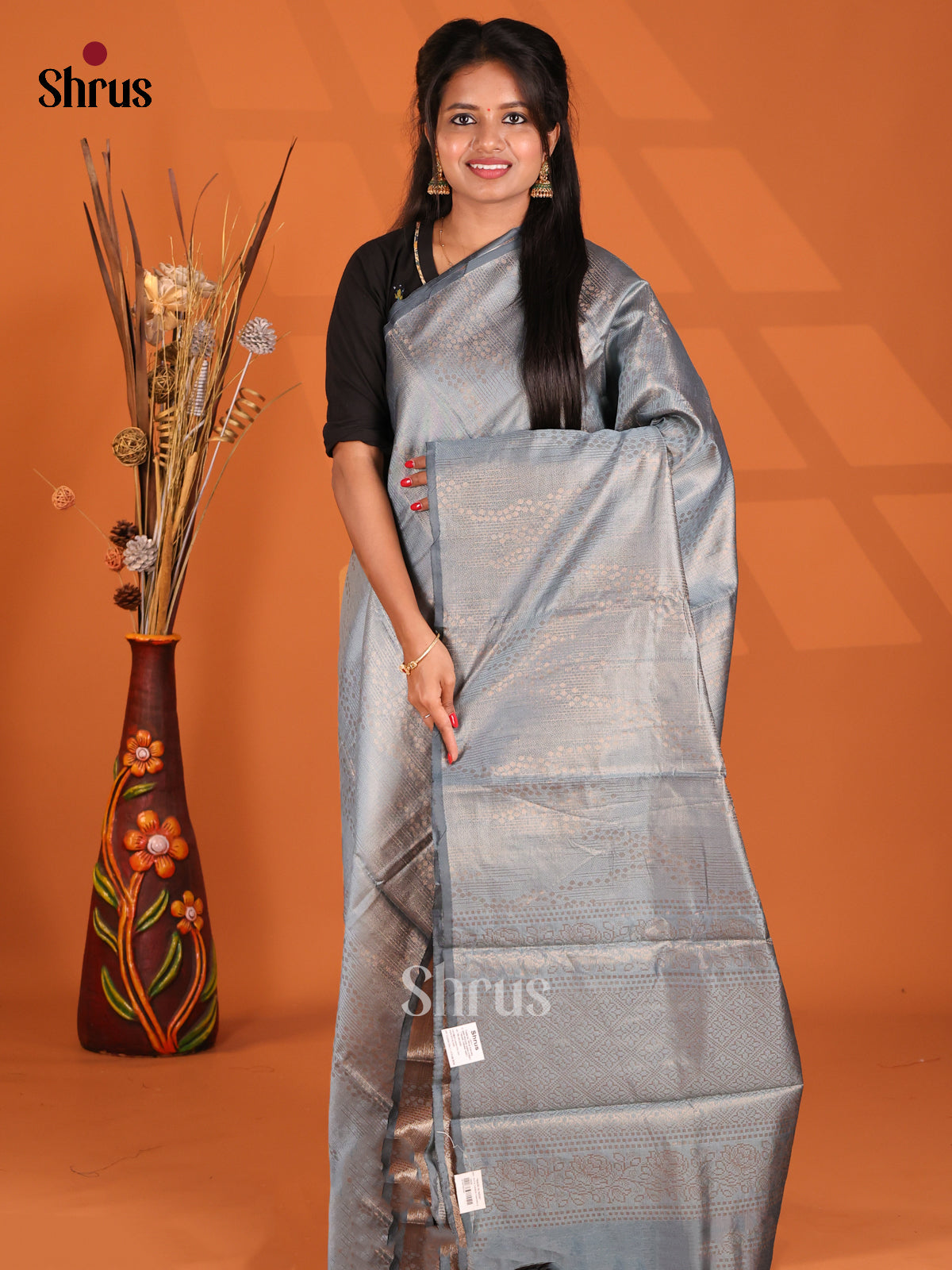 Powder Blue- Semi Jute Saree - Shop on Shrus.com