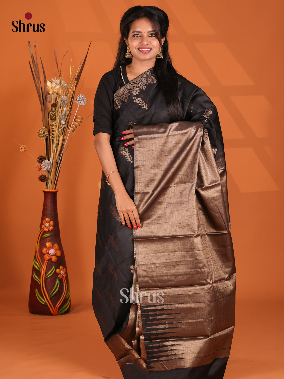 Black - Semi Jute Saree - Shop on Shrus.com