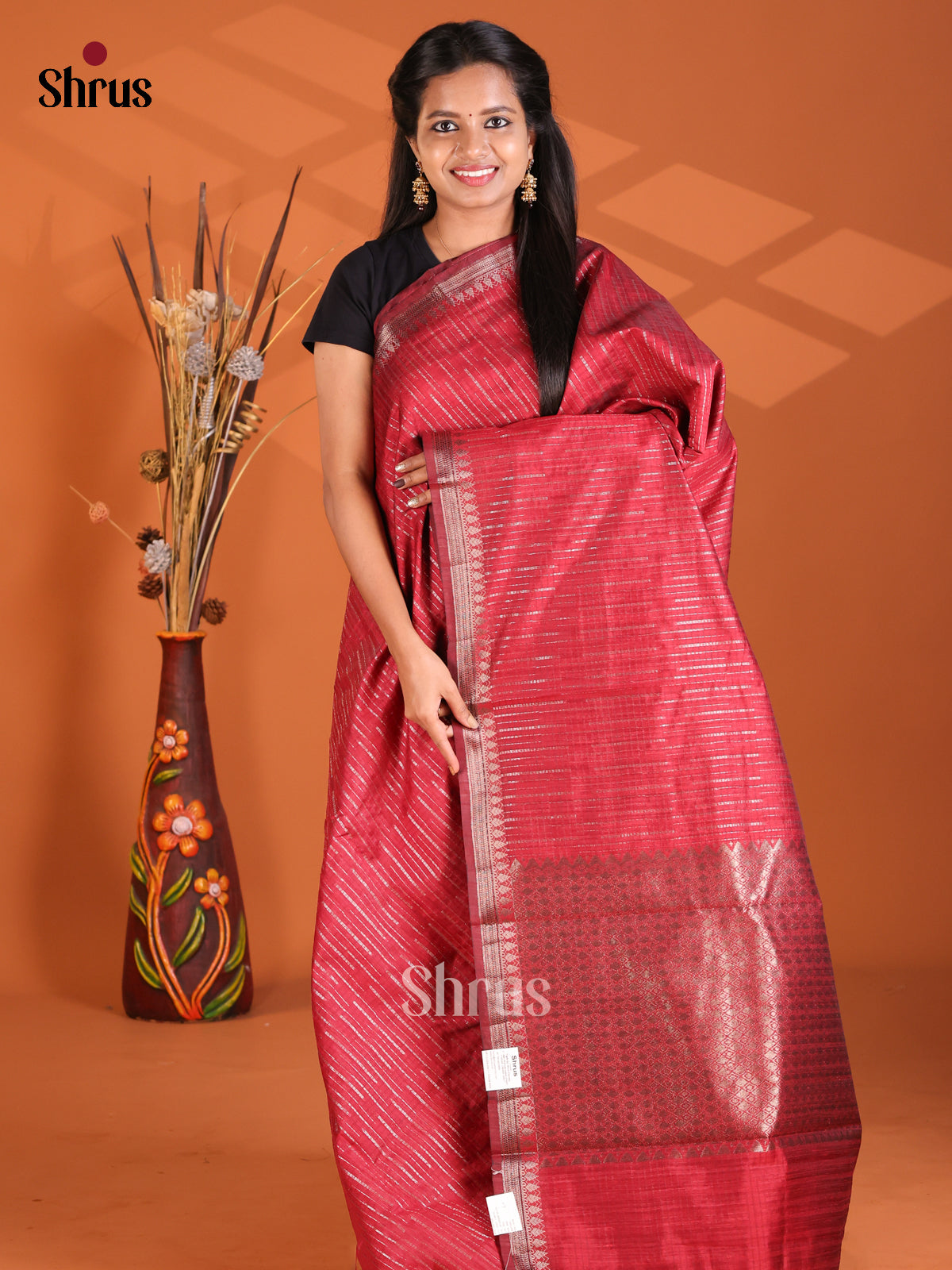 Red - Semi Rawsilk Saree - Shop on Shrus.com