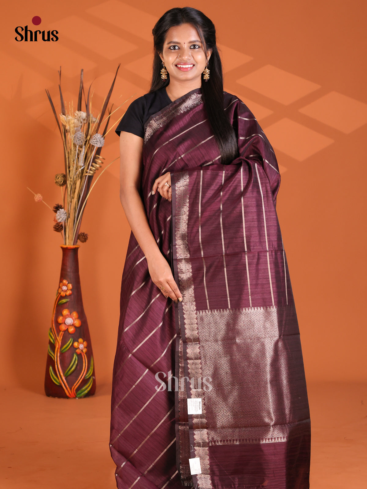 Maroon - Semi Rawsilk Saree - Shop on Shrus.com