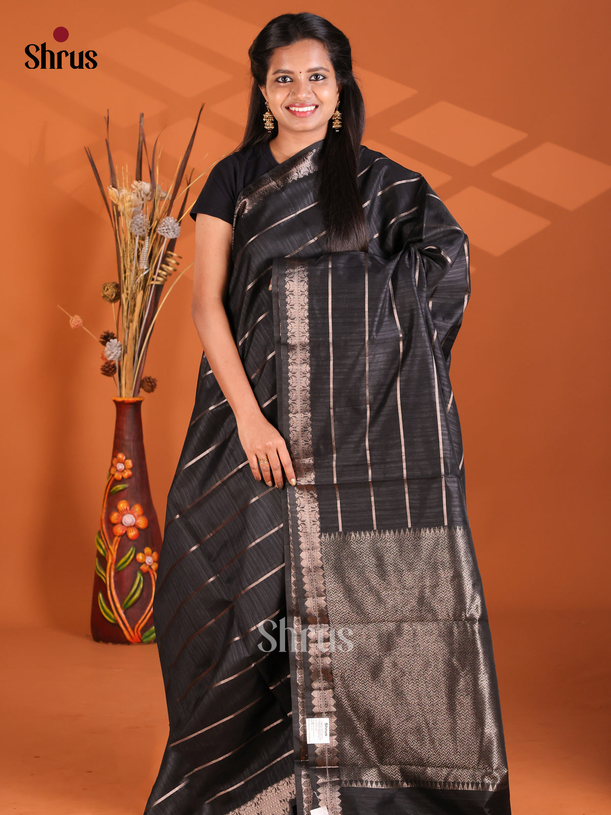 Black - Semi Rawsilk Saree