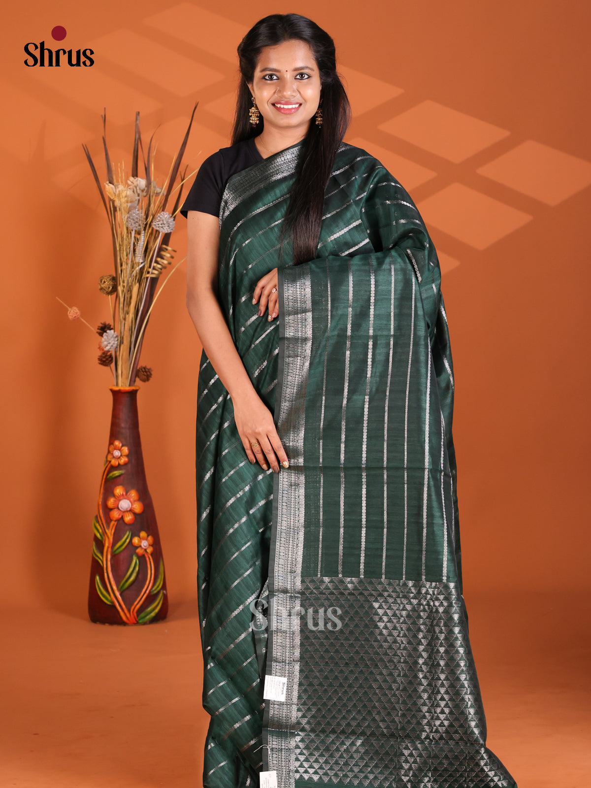Green - Semi Rawsilk Saree - Shop on Shrus.com