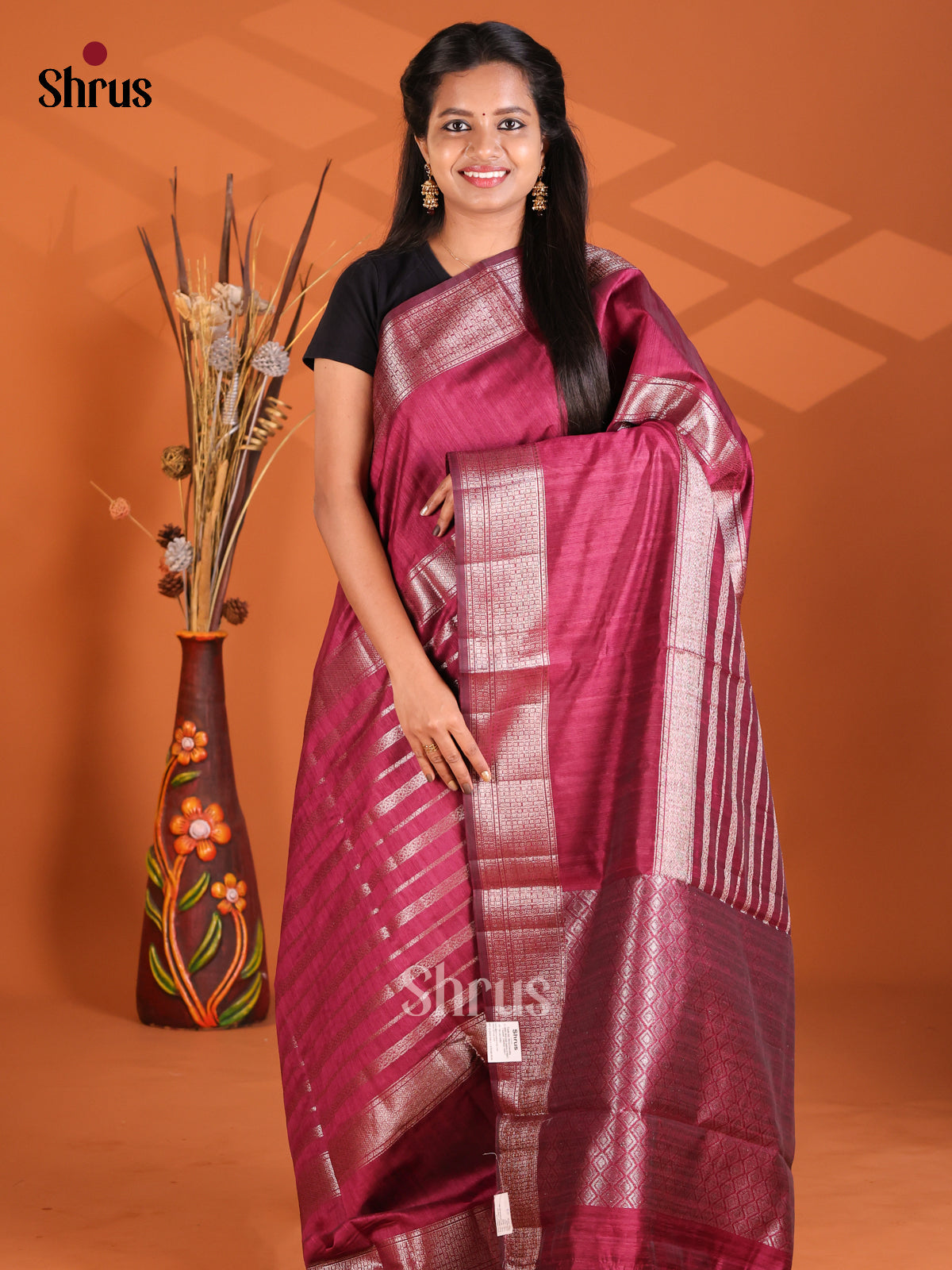 Maroon - Semi Rawsilk Saree - Shop on Shrus.com