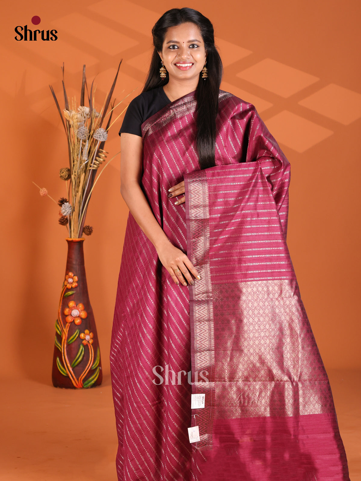Maroon - Semi Rawsilk Saree - Shop on Shrus.com