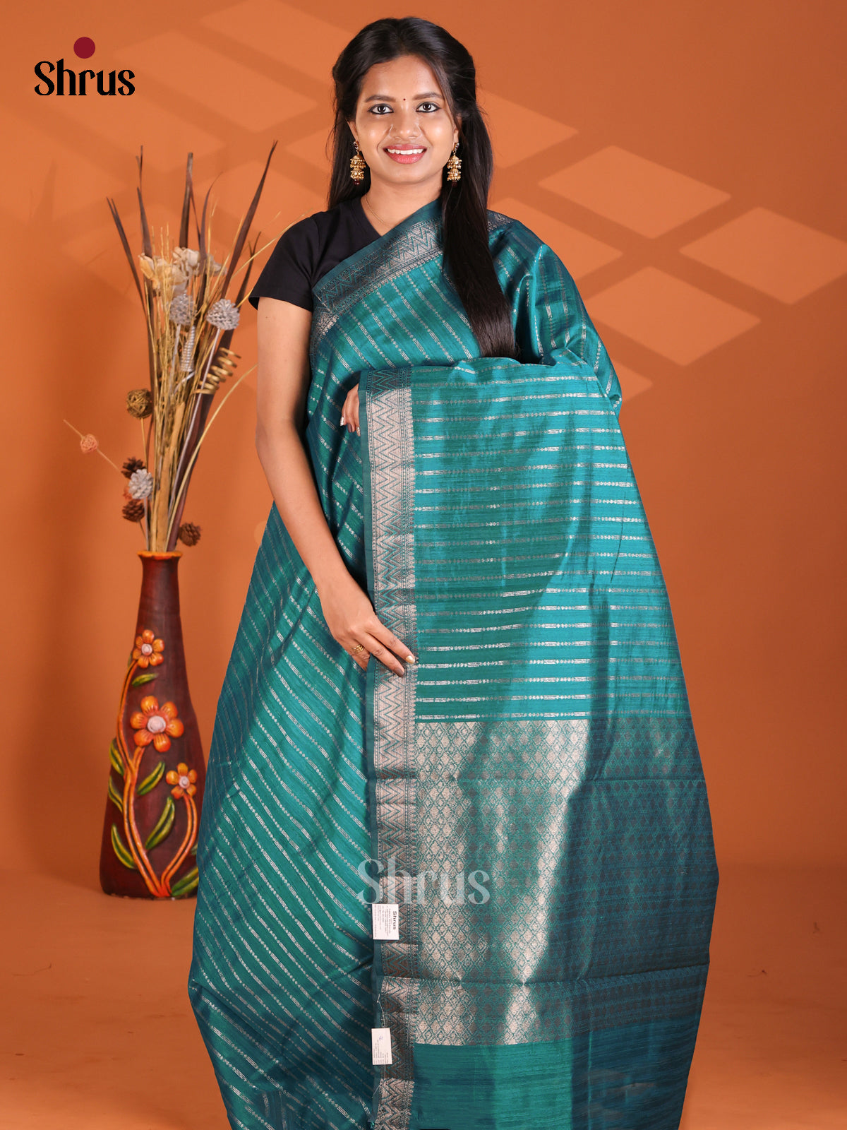 Peacock Green - Semi Rawsilk Saree - Shop on Shrus.com