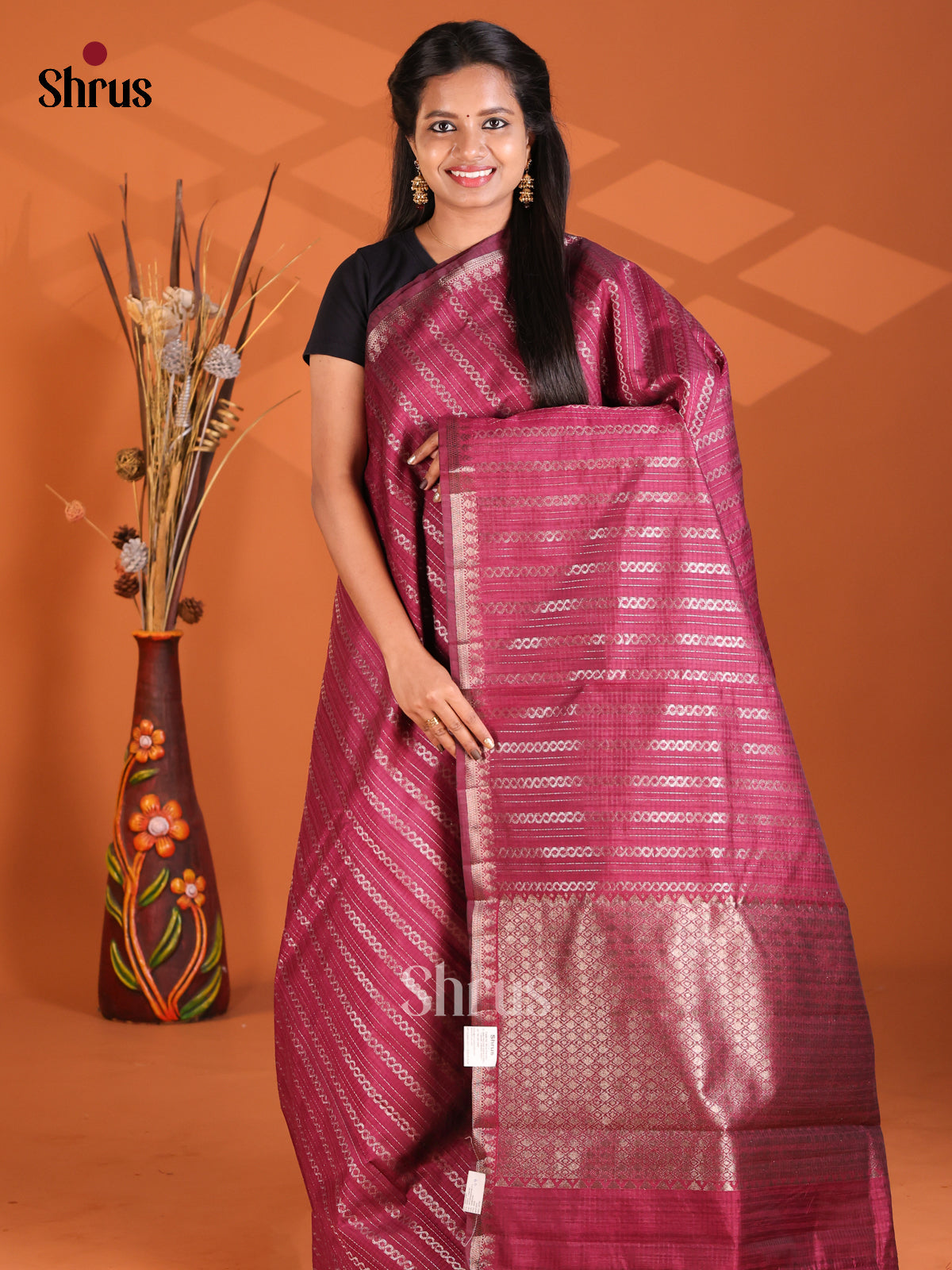 Maroon - Semi Rawsilk Saree - Shop on Shrus.com